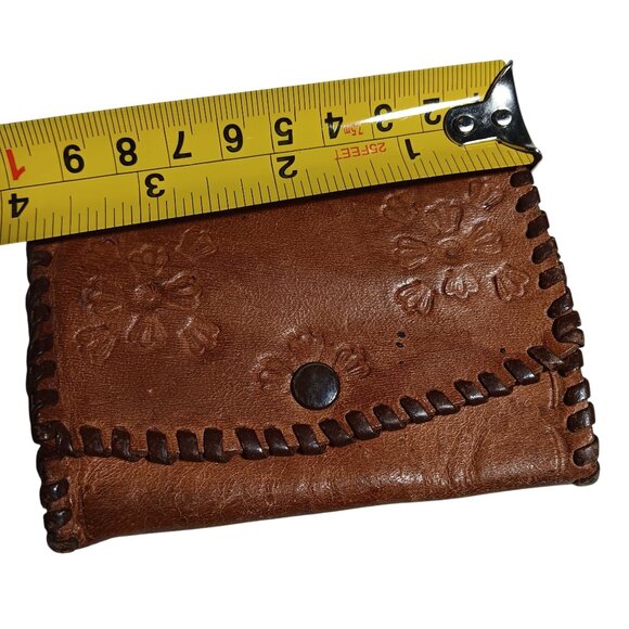 Vtg Brown Leather 1950s Keychain Key Tainer Case Folder Wallet Hippy tooled - Picture 6 of 6